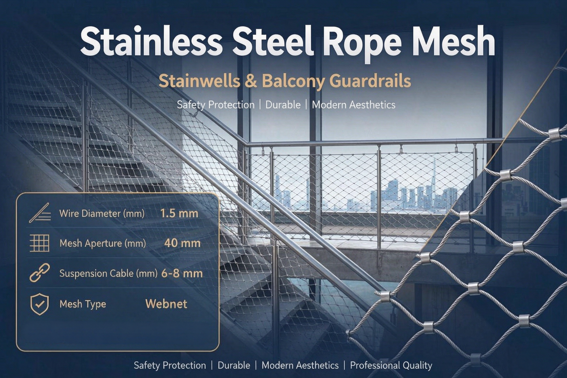Latest company case about Webnet Wire Rope Safety Mesh: Transparent Fall Protection for Stairwells & Balconies